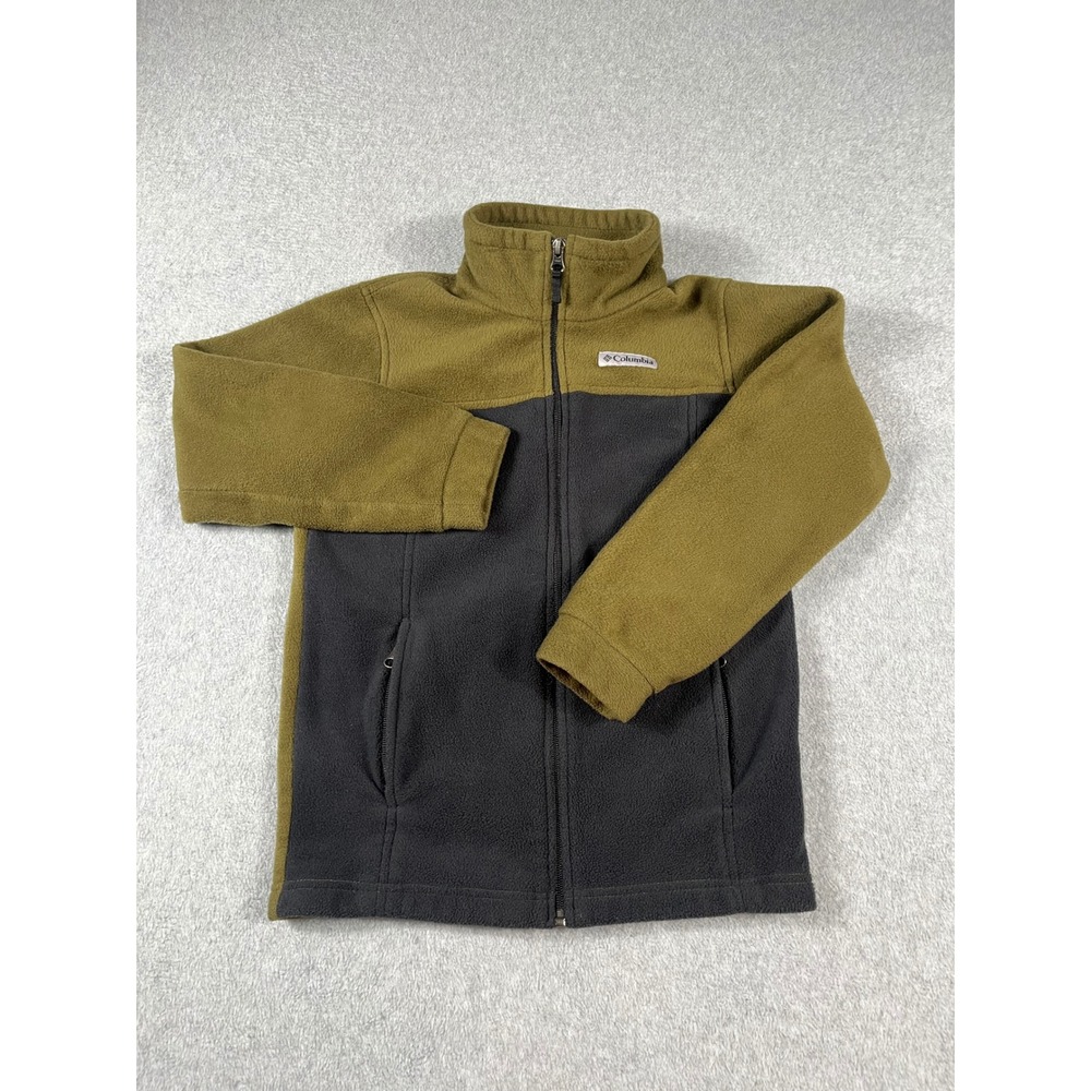Columbia Kids Fleece Jacket Full Zip Olive Green Grey M 10/12 WB6760